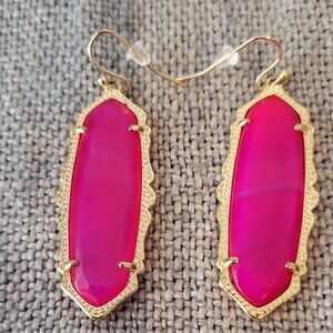 Kendra Scott Rare "Fran" Earrings In Pink Agate Set in Gold.